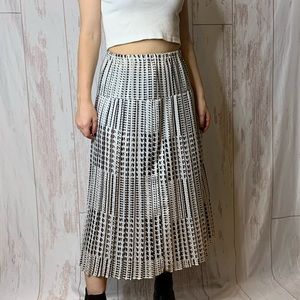 VINTAGE PLEATED HOUNDSTOOTH SATIN MIDI SKIRT SMALL Union Made